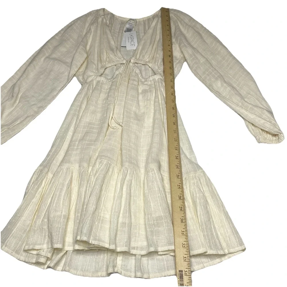 L*Space Feelin Fine ivory cut out mini dress Women Sz XS Long Sleeve Lightweight - Picture 12 of 16